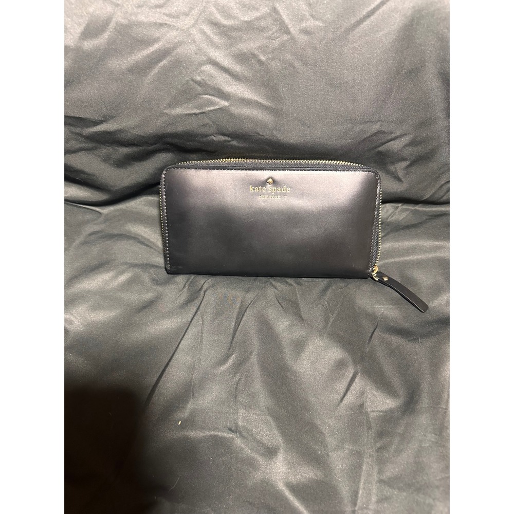 Kate Spade New York Black Leather Zip Around W/ Wallet Polka Dot Interior